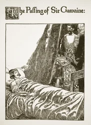 Sir Gawaines bortgång, illustration från "The Story of the Grail and the Passing of Arthur", c.1910